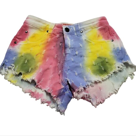 Rainbow Denim Shorts, Distressed, Raw Hem Size 1 Glory Colombia‎ - Picture 1 of 7